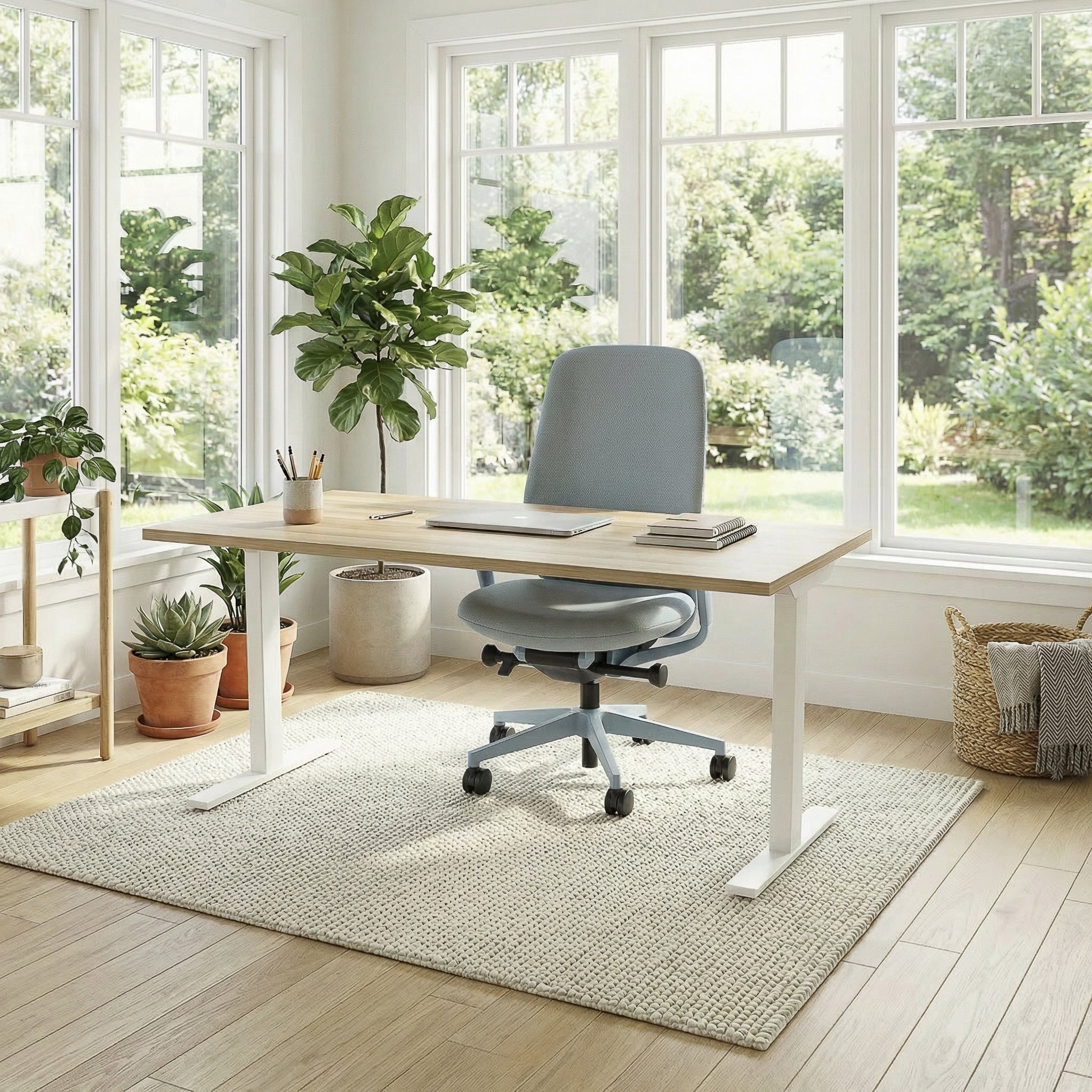 Height Adjustable Desk - White Oak / White