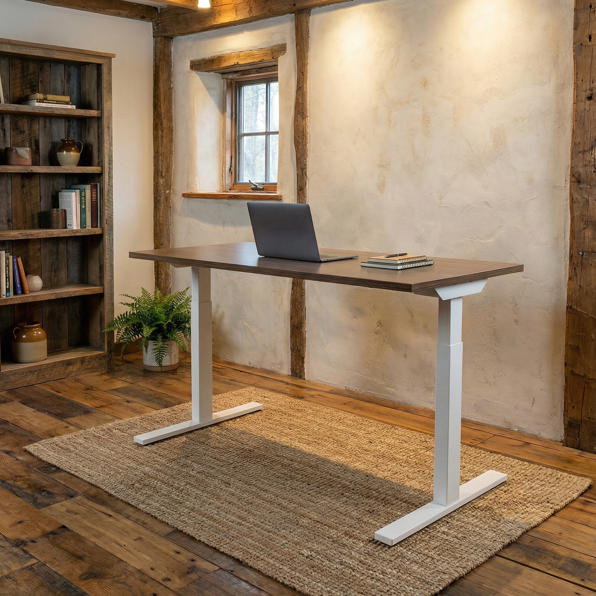 Height Adjustable Desk - Walnut / White