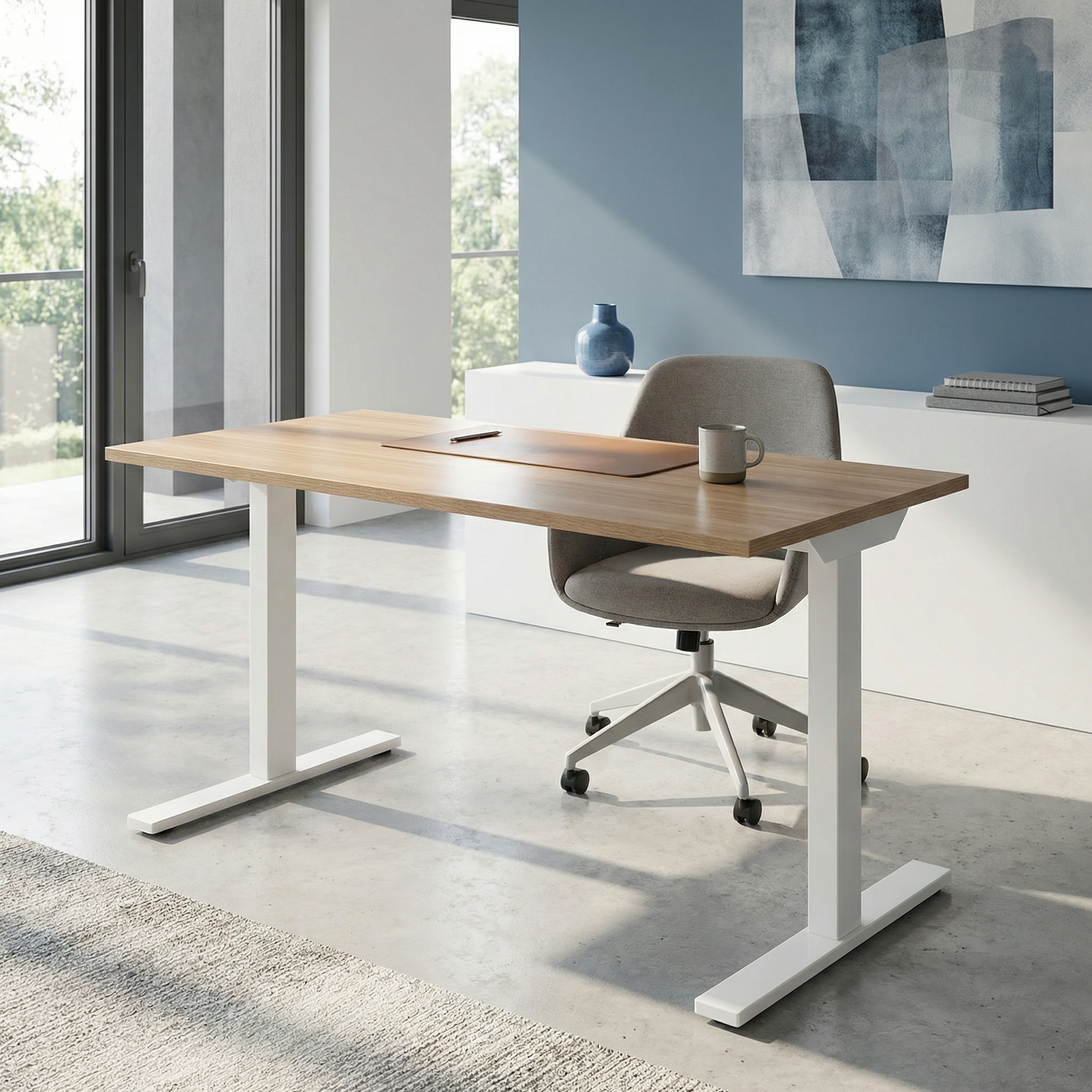 Height Adjustable Desk - White Oak / White