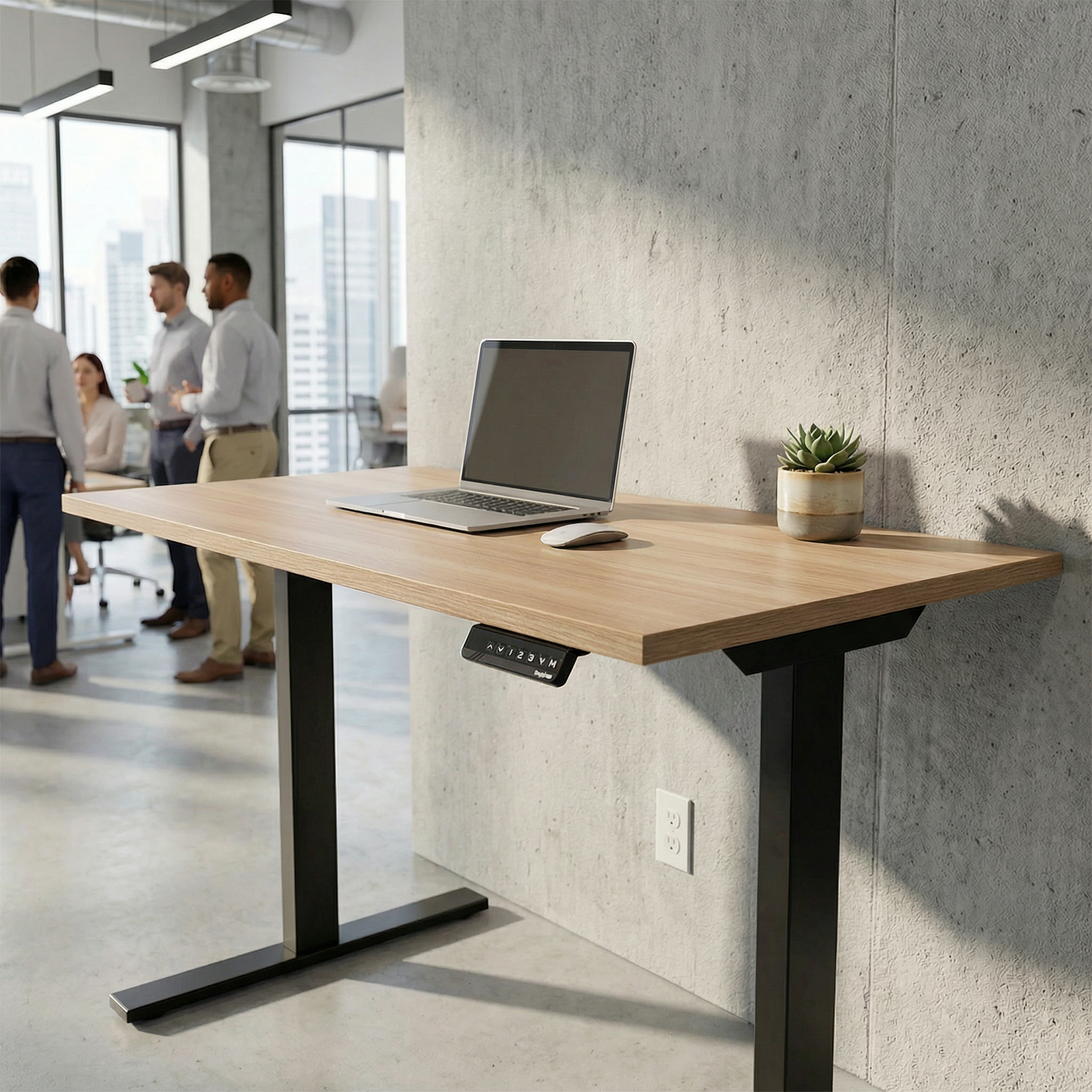 Height Adjustable Desk - White Oak / Charcoal
