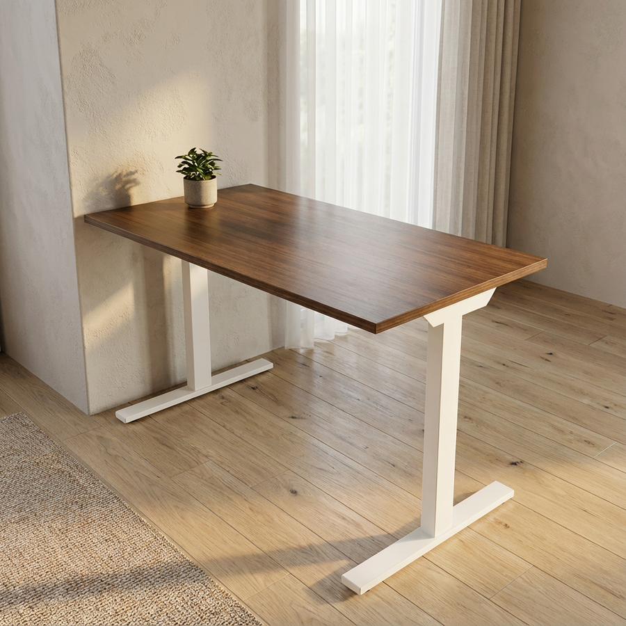 Height Adjustable Desk - Walnut / White