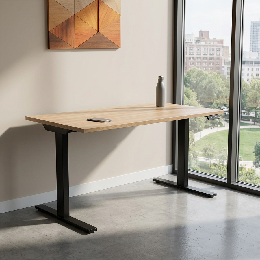 Height Adjustable Desk - White Oak / Charcoal