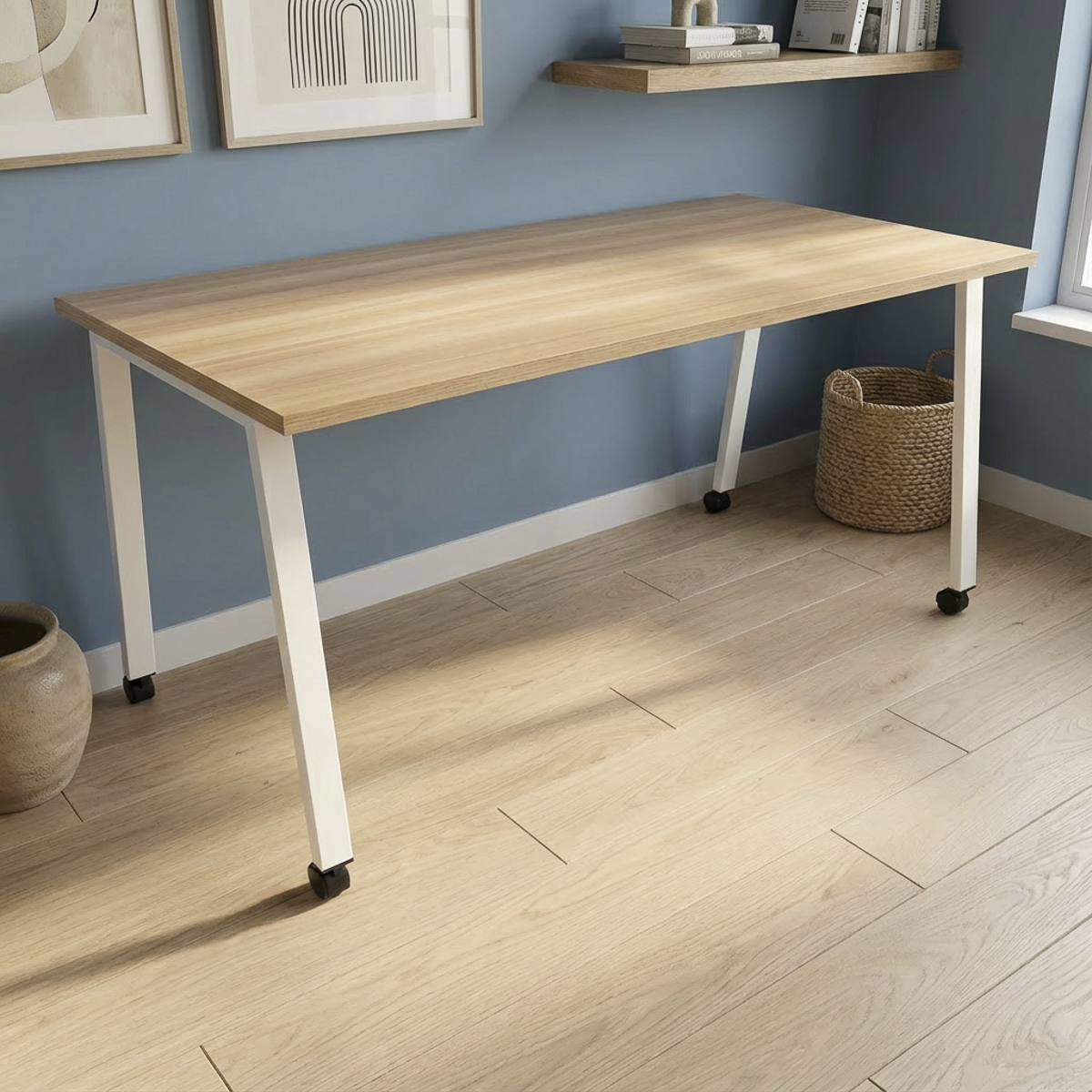 Simple Mobile Desk - White Oak / White