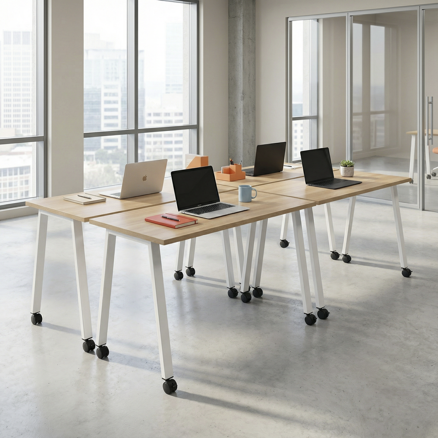 Simple Mobile Desk - White Oak / White